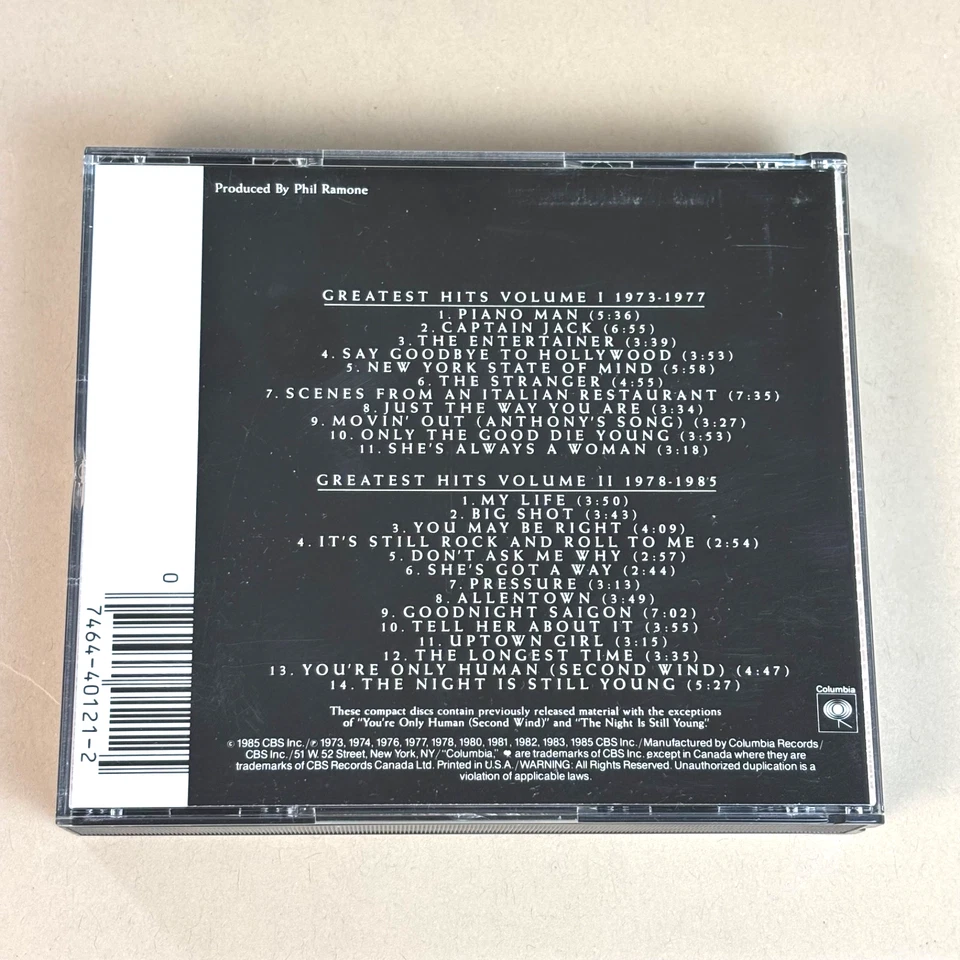 Billy Joel: Greatest Hits, Vols. 1-2 (1973-1985) -"Piano Man"- 2 CD Set - EX+ - Image 4 of 4