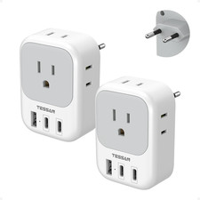 2 Pack EU Travel Plug Adapter US to Europe 4 Outlets 3 USB C PD 20W