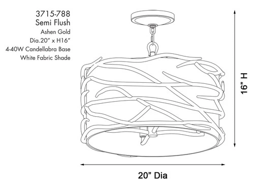 Minka Lavery 3715 Branch Reality 4 Light 20"W Semi-Flush Drum - Textured Ashen - Picture 9 of 9