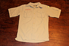 Boy Scouts of America BSA Youth Shirt Tan Large 100 Supplex Nylon Sewn Patches