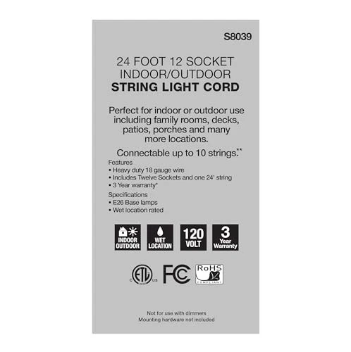  S8039 Incandescent Indoor/Outdoor String 24 Feet - Bulbs Not Included Black - Picture 5 of 7