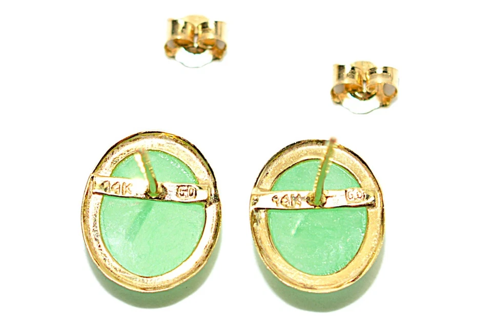 Pendientes de jade natural de oro macizo de 14K piedras preciosas verdes finas Foto 3 de 4