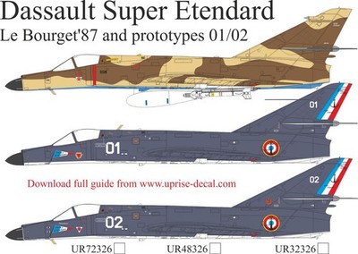 1:48 Decal Dassault Super Etendard Prototypes 01/02 & Le Bourget 1987 UR48326