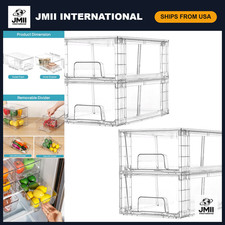 4 Pack Stackable Clear Storage Drawers with Dividers - Organizers for Home Off