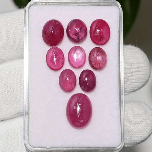 9 pezzi Mozambico rubino naturale alta qualità 8 mm-12 mm ovale cabochon pietre preziose sfuse - Foto 7 di 12