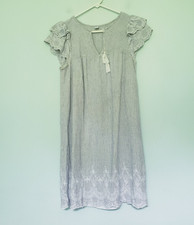 Old Navy Womens M Shift Dress Stripe Lace Sleeve Ruffle Summer Linen Blend Boho