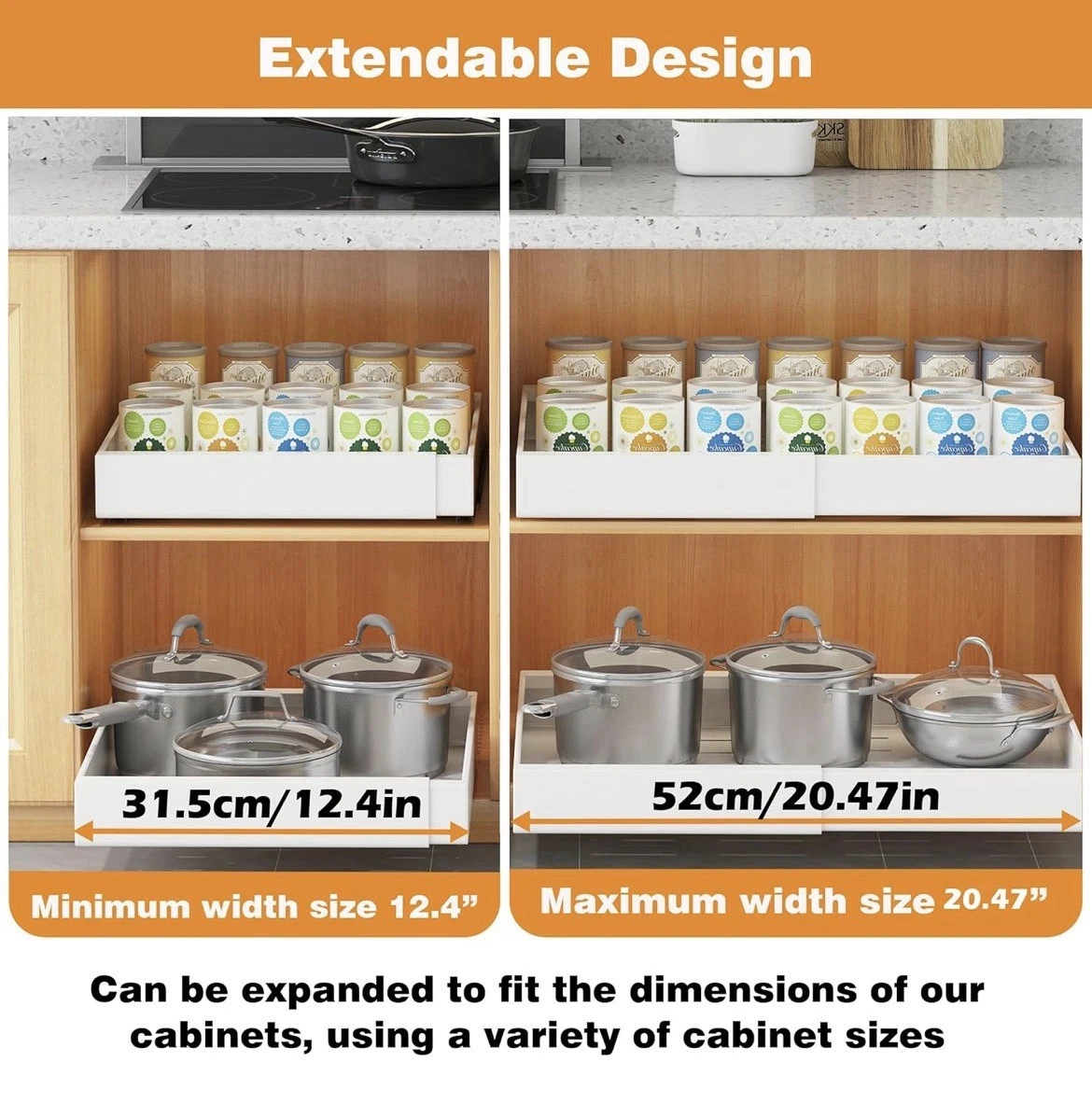 COVAODQ 1 Pack Pull Out Cabinet Organizer Extendable Sliding Storage - NEW