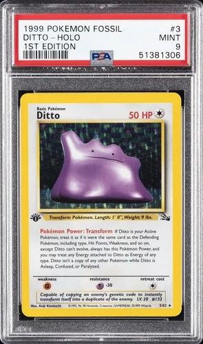 1999 POKEMON FOSSIL 1ST EDITION #3 DITTO-HOLO PSA 9