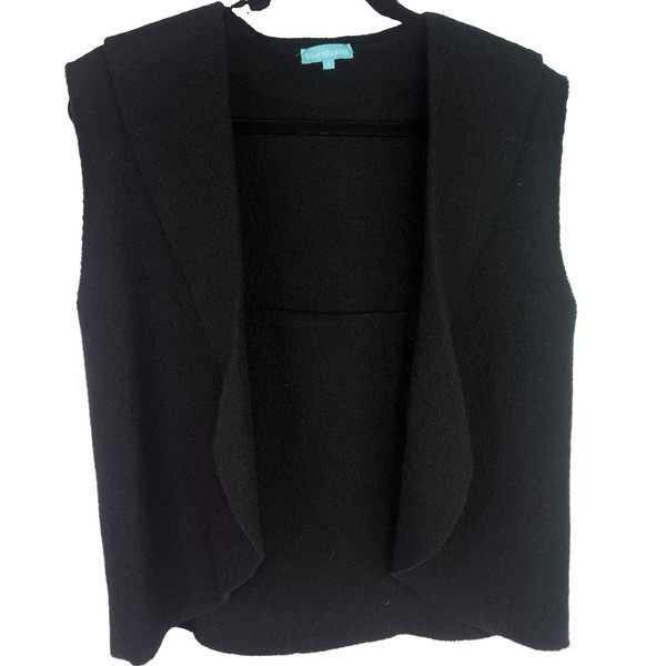 Blue Illusion Size S 10 Vest Black Open Sleeveless 100% Wool Unlined Collar