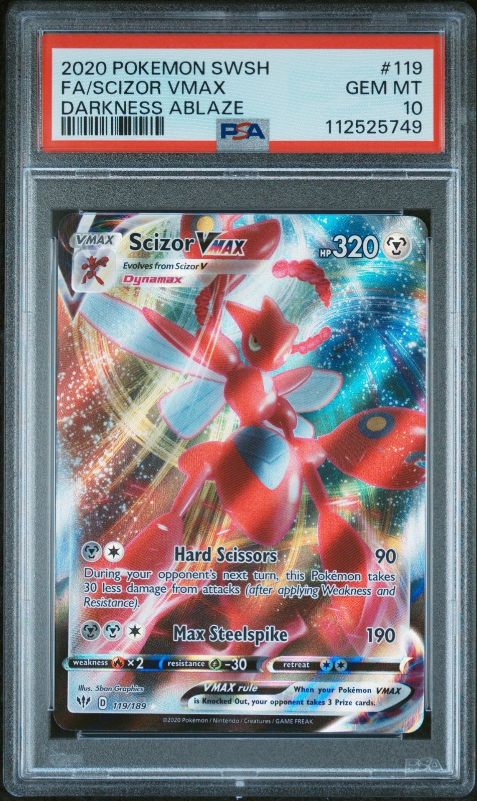 PSA 10 Scizor VMAX #119/189 Pokémon SwSh03: Darkness Ablaze 2020