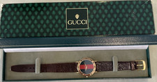 Gucci 3000.2.M Swiss Made Watch Gold Tone Case Brown Leather Strap Roman Box