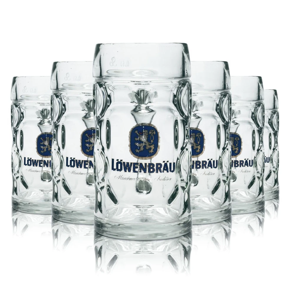 6x Löwenbräu Bierglas 0,5l Kontur Bierkrug Seidel Humpen Gläser Set Gebraucht