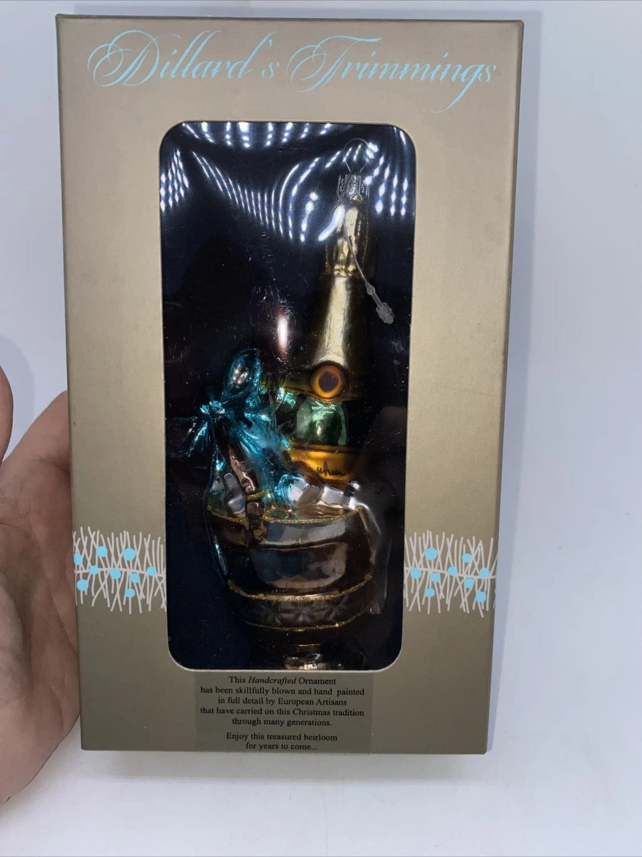 DILLARDS TRIMMINGS HANDBLOWN GLASS CHRISTMAS CHAMPAIGN BOTTLE