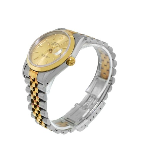 Rolex Datejust 36mm Yellow Gold & Steel Champagne Index Dial Smooth Bezel 16203 - Picture 3 of 9