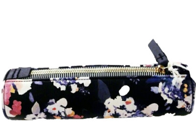 Anthropologie Floral Zipper Pencil Case Black Floral Multi-Color Cylindrical NWT