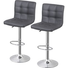 Adjustable Swivel Bar Stools Set of 2 PU Leather Bar Chairs Dark Gray Indoor