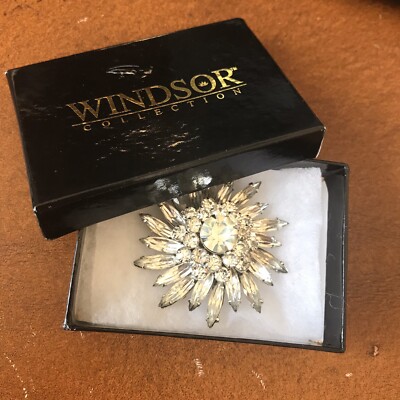 Windsor Collection Rhinestone & Vintage Silver Tone Sunflower Brooch