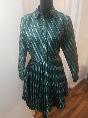 Asos Pleated Shirt Dress Green Print Shirt Dress By Asos Sz Small | eBay