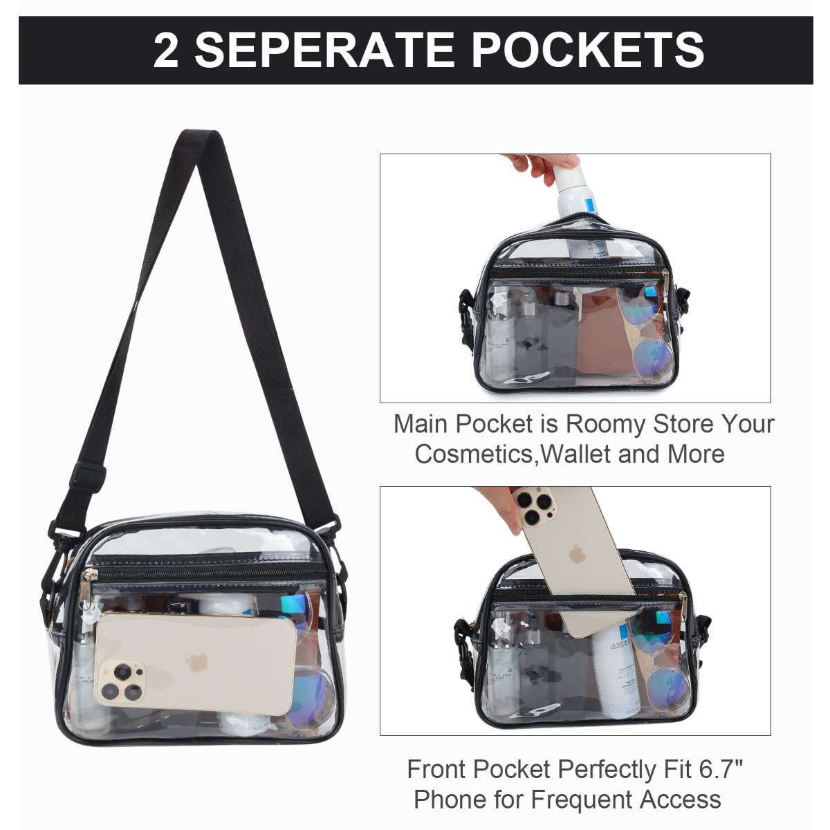 Borsa A Tracolla Trasparente Impermeabile In PVC - Borse Da Concerto E Festival - Dimensioni 24x23 Cm - 3