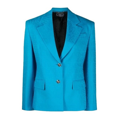 ジャケット VERSACE Light-Blue Leather Blazer AUTHENTIC GIANNI VERSACE RARE Vintage Womens Leather Blazer