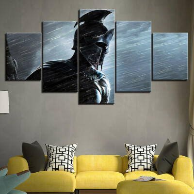 Sparta Warrior Figure Spartan Armour 5 Panel Canvas Print Wall Art Home Decor