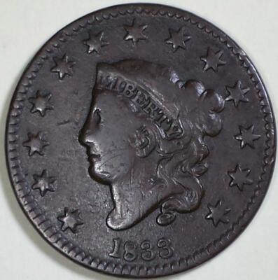 1833 Coronet Head Large Cent - ** F++ ** N#5, R1 Horned 8 | eBay