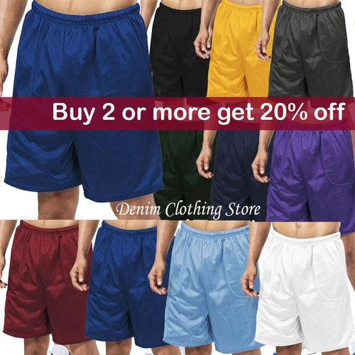 MENS ATHLETIC JERSEY 2 POCKET MESH SHORTS GYM WORKOUT BASKETBALL FITNESS S~5XL