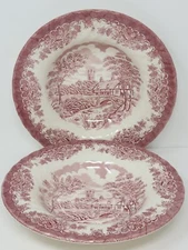 Set of 2 Churchill The Brook Pink Rimmed 8.75" Soup Bowls 
