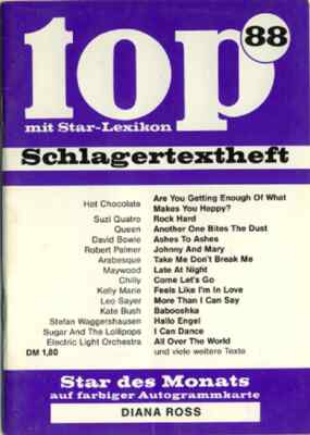 top Schlagertextheft mit Star-Lexikon Nr. 88 Diana Ross QUEEN Suzi Quatro Bowie