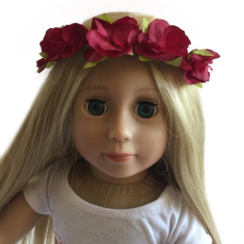 18 Inch Doll Headband Set of Two - Flower Wreath with Satin Ribbon Red and Blue - Picture 4 of 6