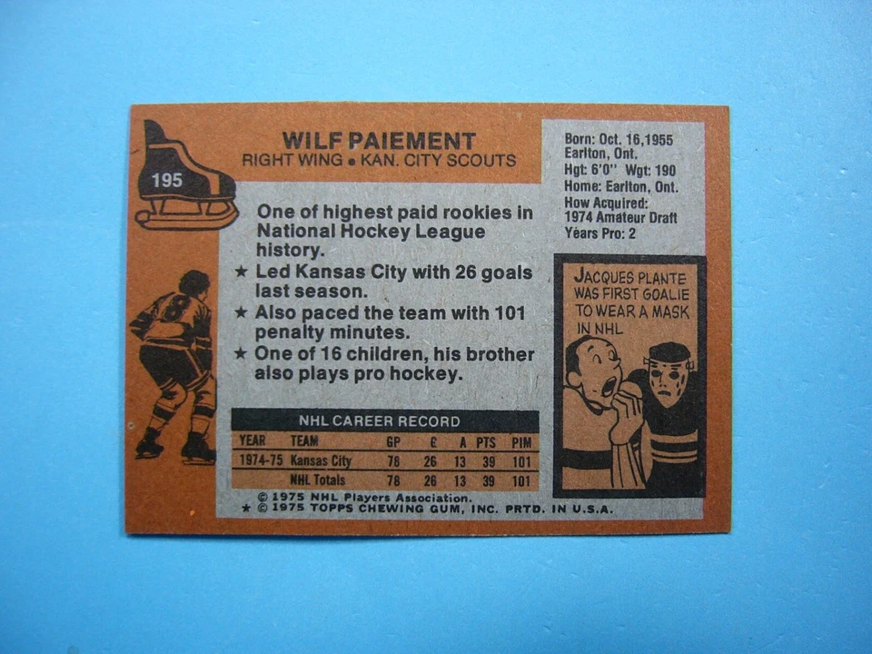 1975/76 TOPPS NHL HOCKEY CARD #195 WILF PAIEMENT EX/NM NM SHARP!! 75/76 TOPPS - Image 2 of 2