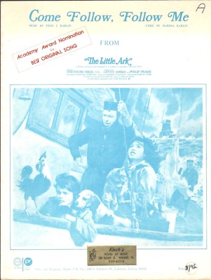 The Little Ark 1971 MARSHA KARLIN Oscar Nominated Movie Sheet Music!