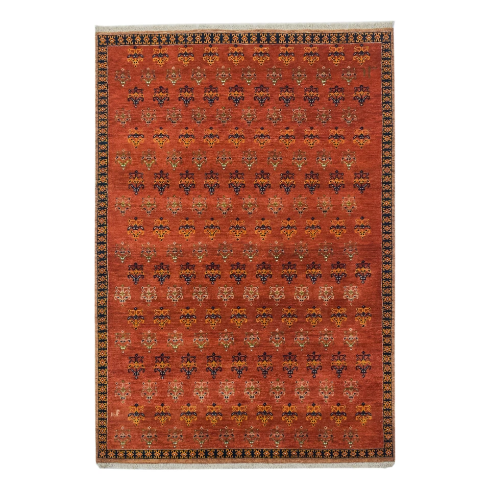 Alfombra moderna Gabbeh alfombra india anudada a mano lana seda pila óxido azul 4x6 Foto 3 de 4