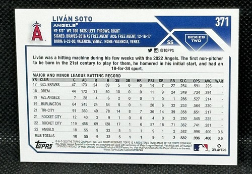 Livan Soto 2023 Topps Series 2 #371 RC Los Angeles Angels - Picture 2 of 2