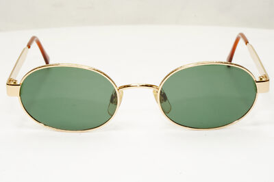 Emporio Armani 1997 Vintage Sunglasses Oval Metal Gold Green Eagle