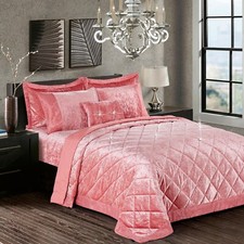 Luxury Crushed Velvet Bedspread Quilted Comforter Bed Throw 3Pcs Bedding Set