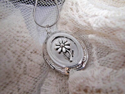 Sunflower Necklace Locket Silver flower pendant summer memorial photo memory nwt