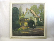 Vintage House Portrait Landscape Oil Painting Benard Shepro Original Framed