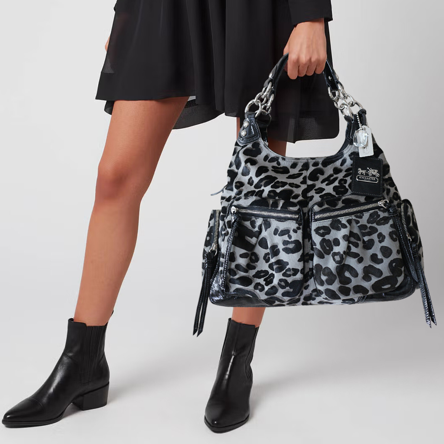 NWT COACH Madison Ocelot Leopard Haircarlf Jordana Black Satchel Bag NEW $1400