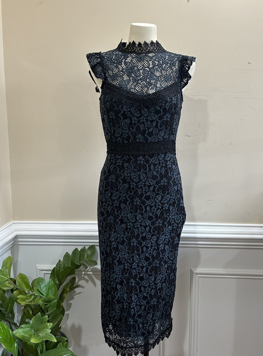 chinese dress ladies ZARA Navy Lace Waist-tie Knee-length Dress | Brand New main image 0
