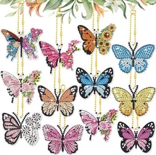 BBTO 12 Pcs Butterfly Diamond Painting Keychains DIY Summer Style 