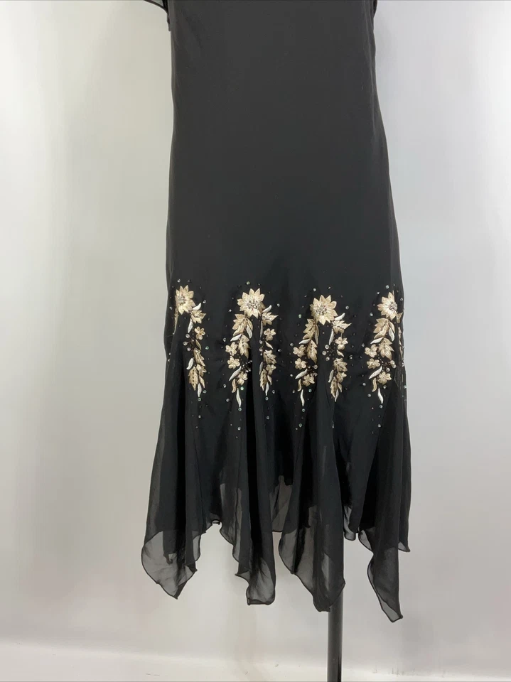 Vestido gótico vintage tamanho M/L preto chiffon floral frisado fada caprichoso anos 90 Y2K - Imagem 3 de 4