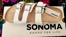 NIB Sonoma Leather "Annalee" White 3 Buckle Sandel~Size 7.5 Women
