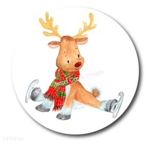 Skating Reindeer Christmas Holiday Favors Scrapbook Stickers Envelope Seals