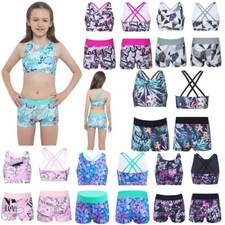Girls 2-Piece Swimsuit Dance Sports Outfits Crisscross Back Tops and Boyshorts