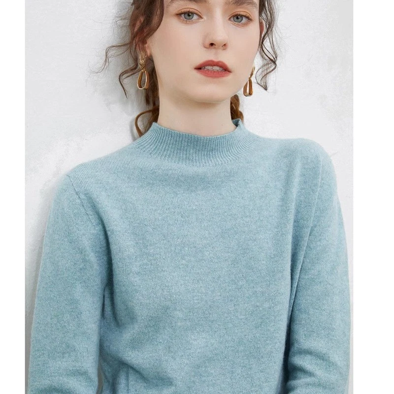 2025 Mujeres Cuello Alto Grueso Lana Suéter Cachemira Tejido Suéter Suelto Suéter Foto 4 de 4