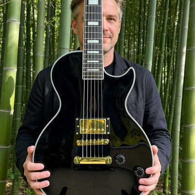 #ad Black Electric Guitar Gold Hardware Single Pickup Fixed Bridge and 6 Strings $184.50