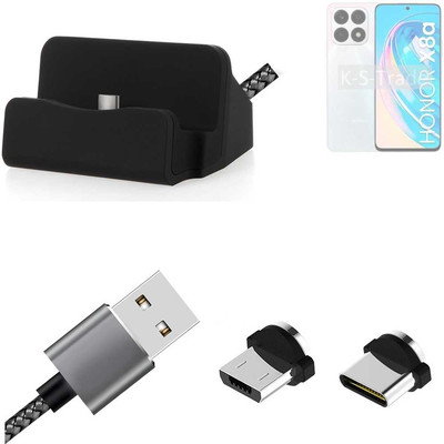 Ladestation für Honor X8a 5G + USB-Typ C u. Micro-USB-Adapter