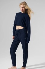 ALO Yoga muse set Navy Joggers/Top Hoodie Sz M bal