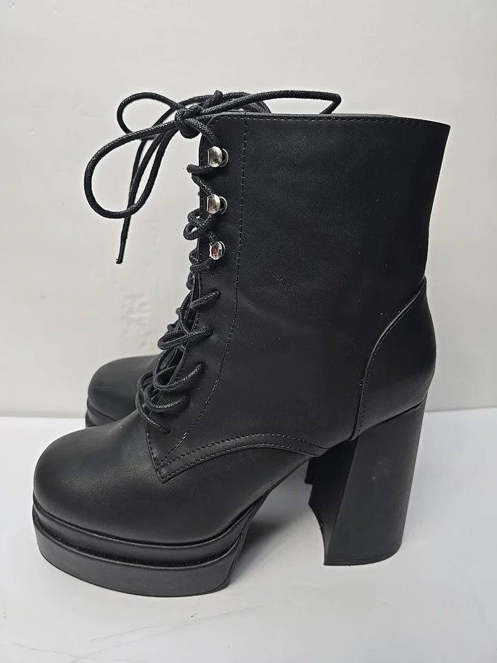 Wild Diva Botas de Salón Mujer 9 Negro Plataforma Botín Tacón Alto Vestido Botín Foto 4 de 4